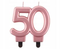 Świeczka 50 Urodziny Różowo-Złota Metaliczna 50 na Tort