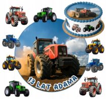 OPŁATEK NA TORT TRAKTOR CIĄGNIK 20 CM GRUBY 0,6 mm+POSTACIE+TEKST