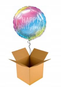 BALON NAPEŁNIONY HELEM PREZENT W PUDLE HAPPY BIRTHDAY TĘCZOWY
