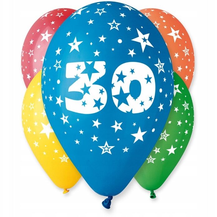 Balony na 30 URODZINY 30 cm WŁOSKIE GEMAR 5 szt.