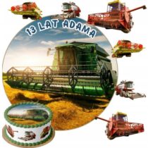 OPŁATEK NA TORT KOMBAJN ROLNICZY 20 CM GRUBY 0,6 mm+POSTACIE+TEKST