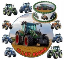 OPŁATEK NA TORT TRAKTOR CIĄGNIK 20 CM GRUBY 0,6 mm+POSTACIE+TEKST