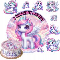 OPŁATEK NA TORT JEDNOROŻEC UNICORN 20 CM GRUBY 0,6 mm+POSTACIE+TEKST GRATIS