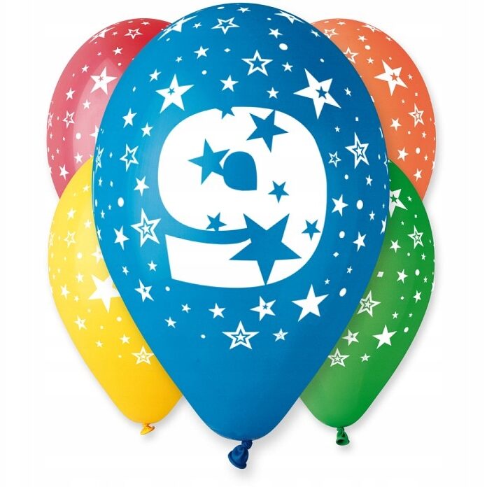 Balony CYFRA 9 URODZINY 30 cm WŁOSKIE GEMAR 5 szt.