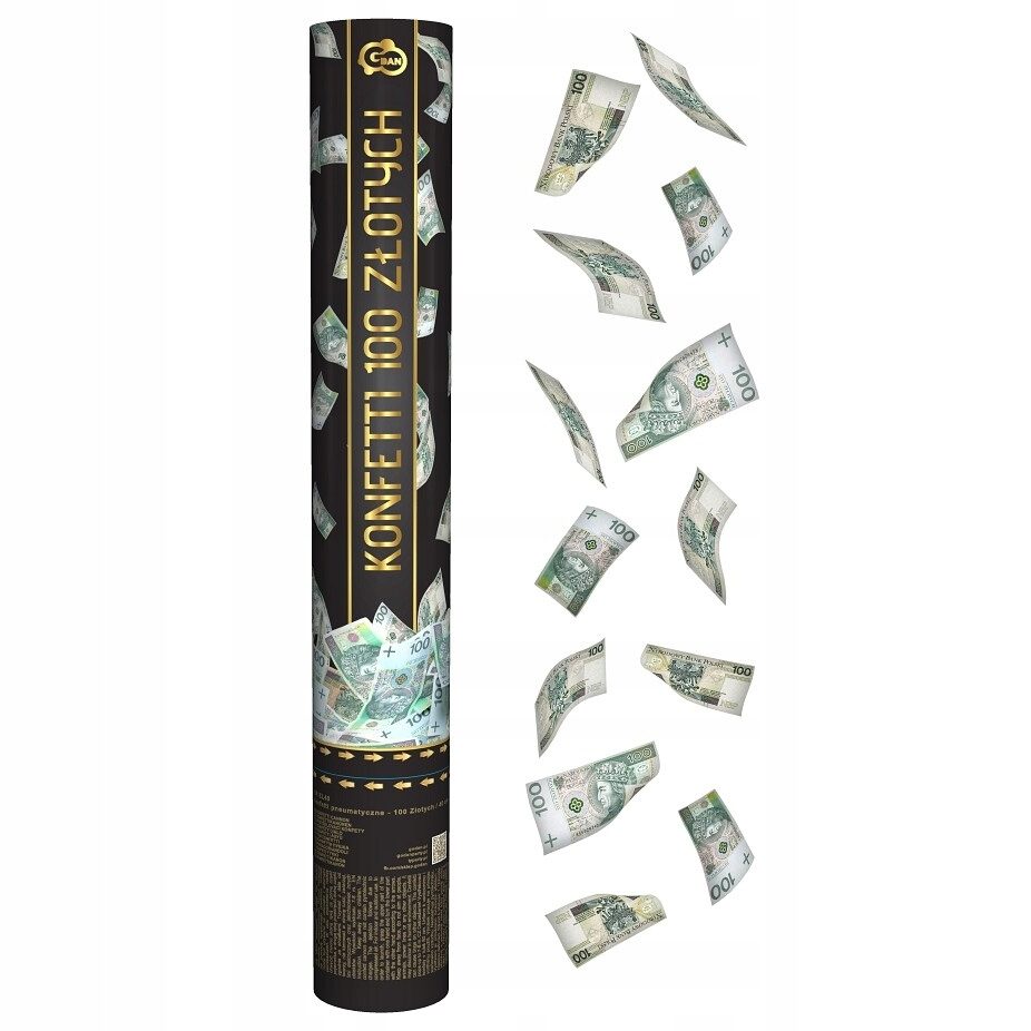 Konfetti Tuba Strzelająca Banknoty 100 Złotych 40 cm