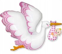 Balon BOCIAN NA NARODZINY BABY SHOWER DZIEWCZYNKI XXL 80 cm