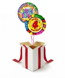 ZESTAW 2 X BALON NAPEŁNIONY HELEM 4 URODZINY CYFRA 4 PREZENT W PUDLE